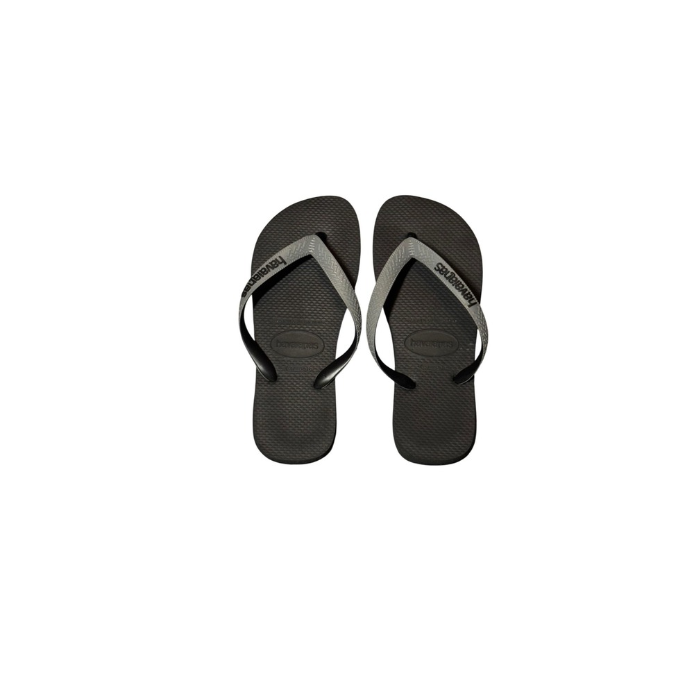 Havaianas Slim Flip Flops Black Silver Metallic Straps Womens Size 6/7W 37.5/38